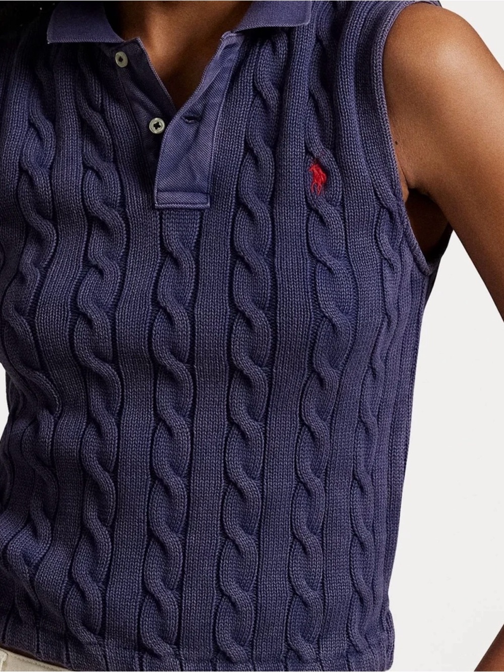 Polo by Ralph Lauren Navy Cable-Knit Sleeveless Polo with Red Pony